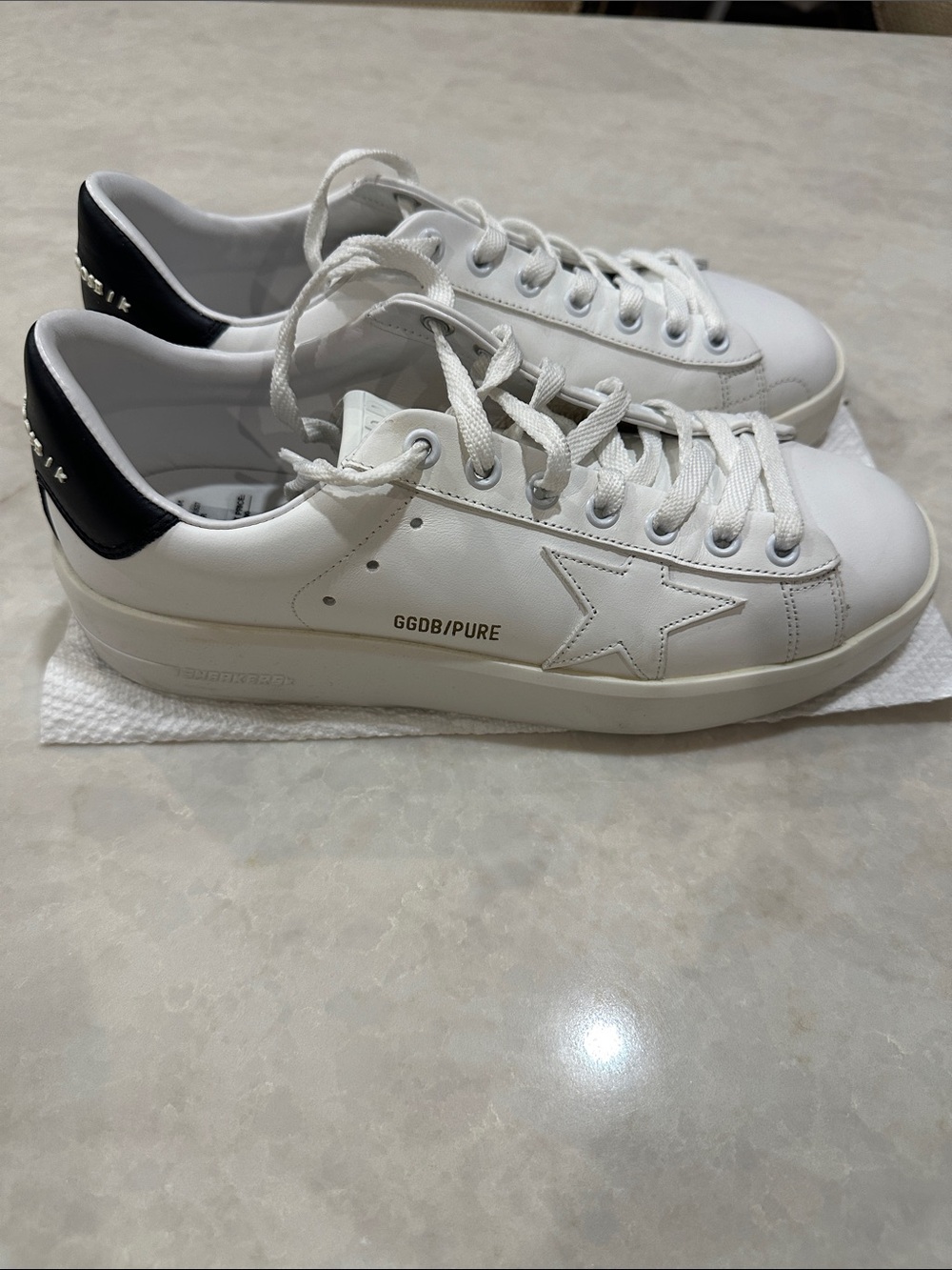 Golden Goose White Leather Low-Top Sneakers with Black Heel Tab